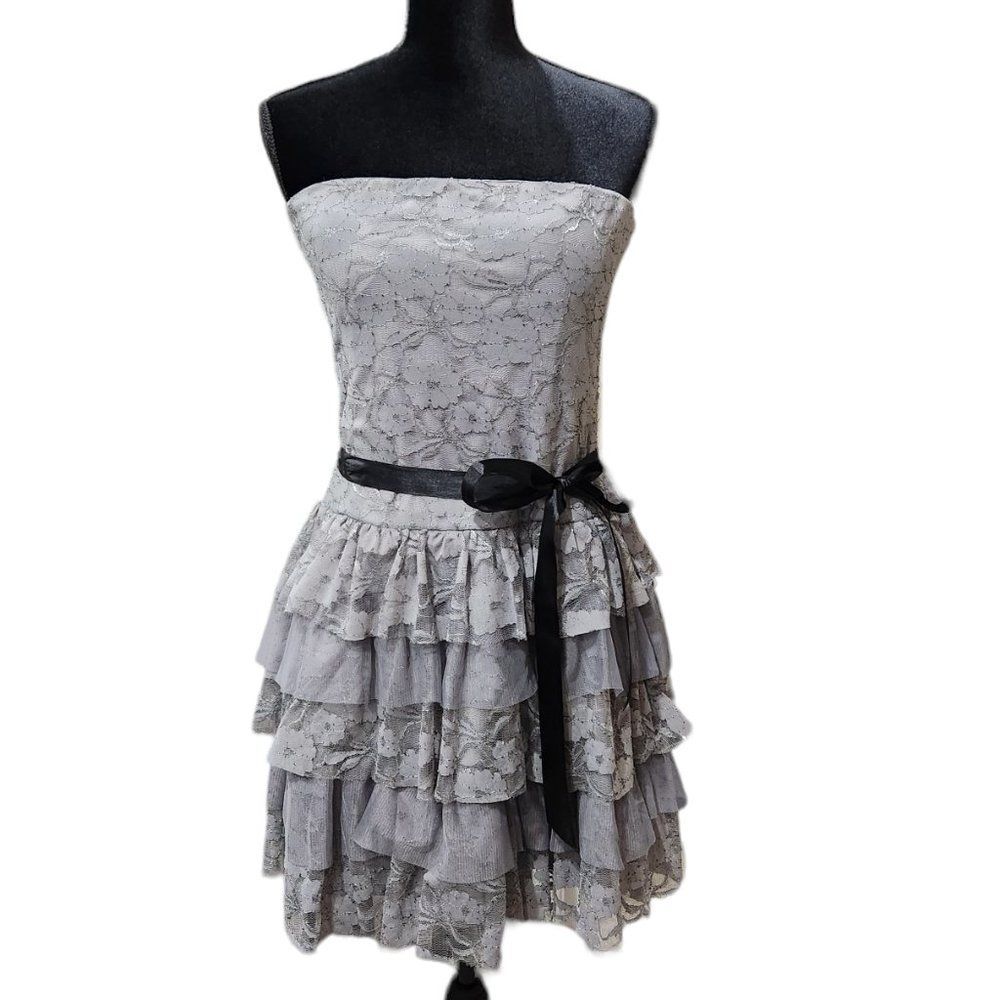Lily Rose Grey Strapless Ruffled Lace Mini Dress School dance/Party Size L